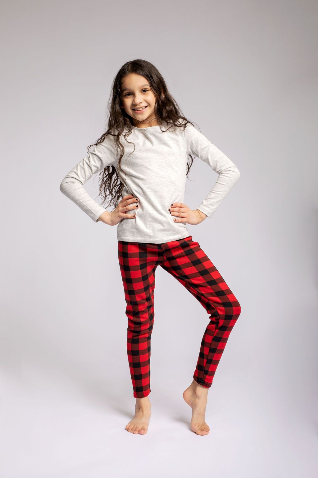 Red Plaid Kid's - Cozy Lined Leggings