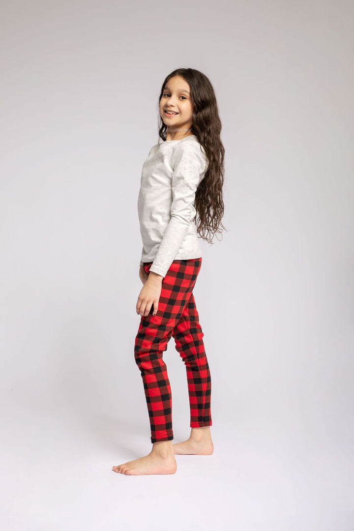 Red Plaid Kid's - Cozy Lined Leggings