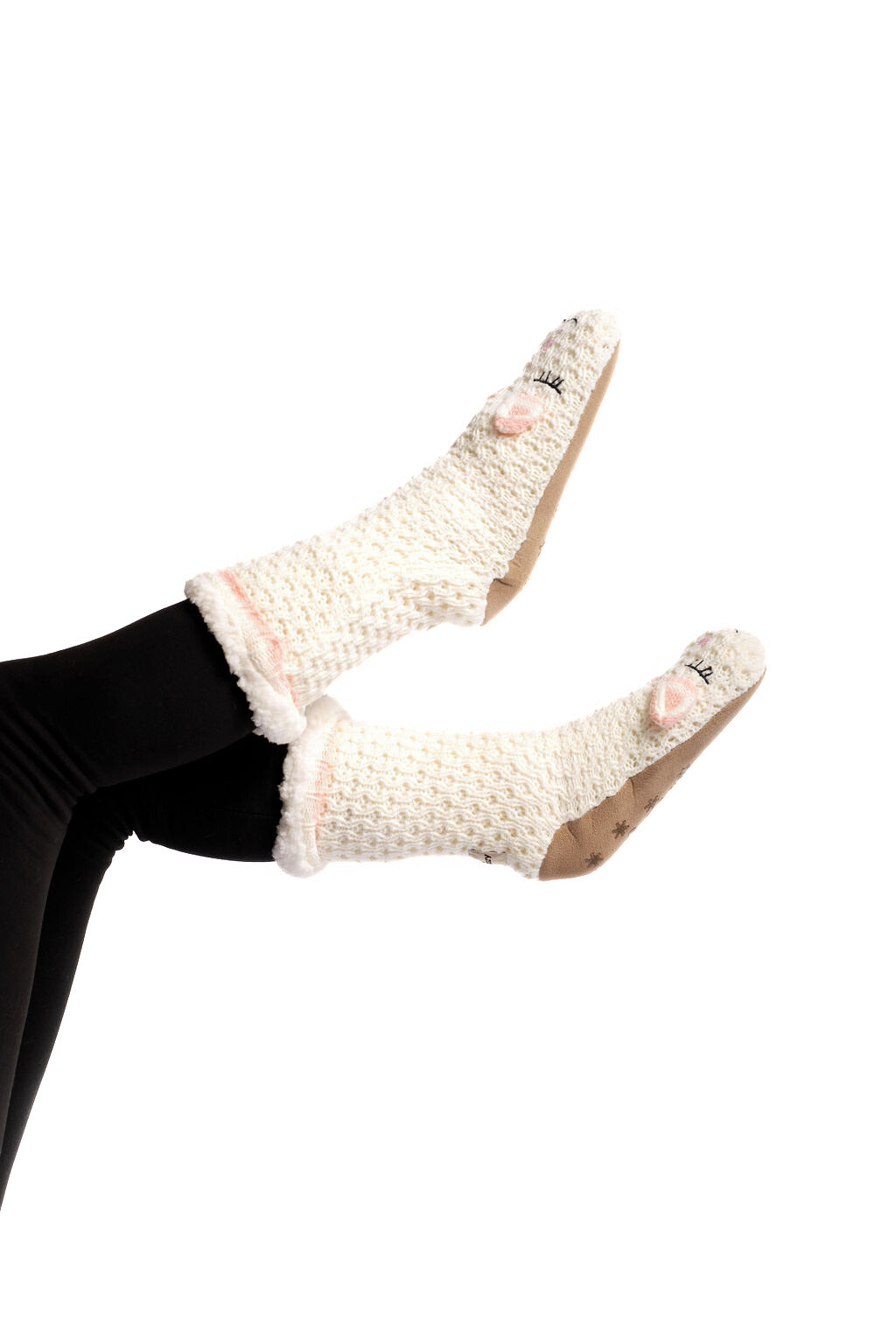 White & Pink - Cozy Slipper Socks