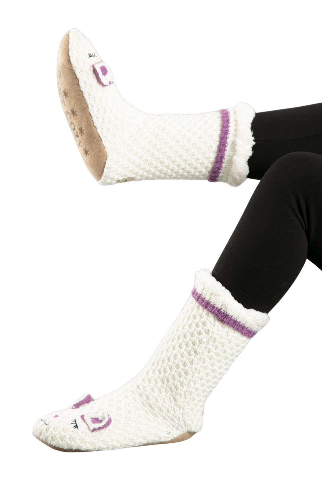 White & Purple - Cozy Slipper Socks