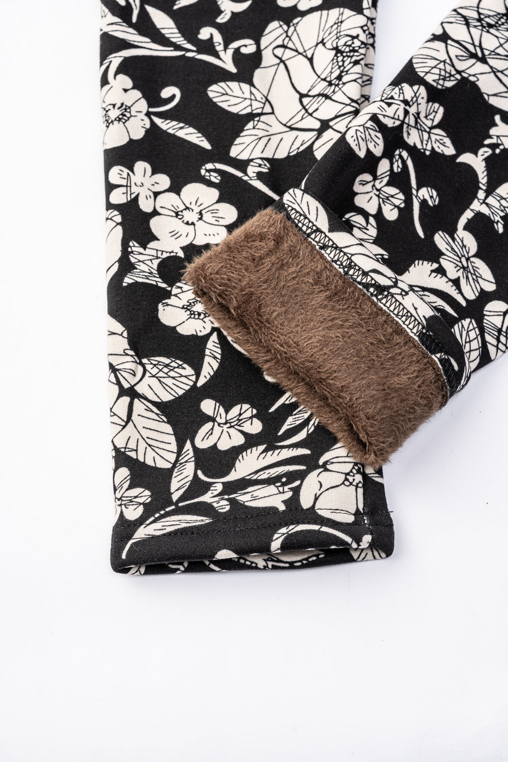 Beige Flowers - Cozy Lined Leggings