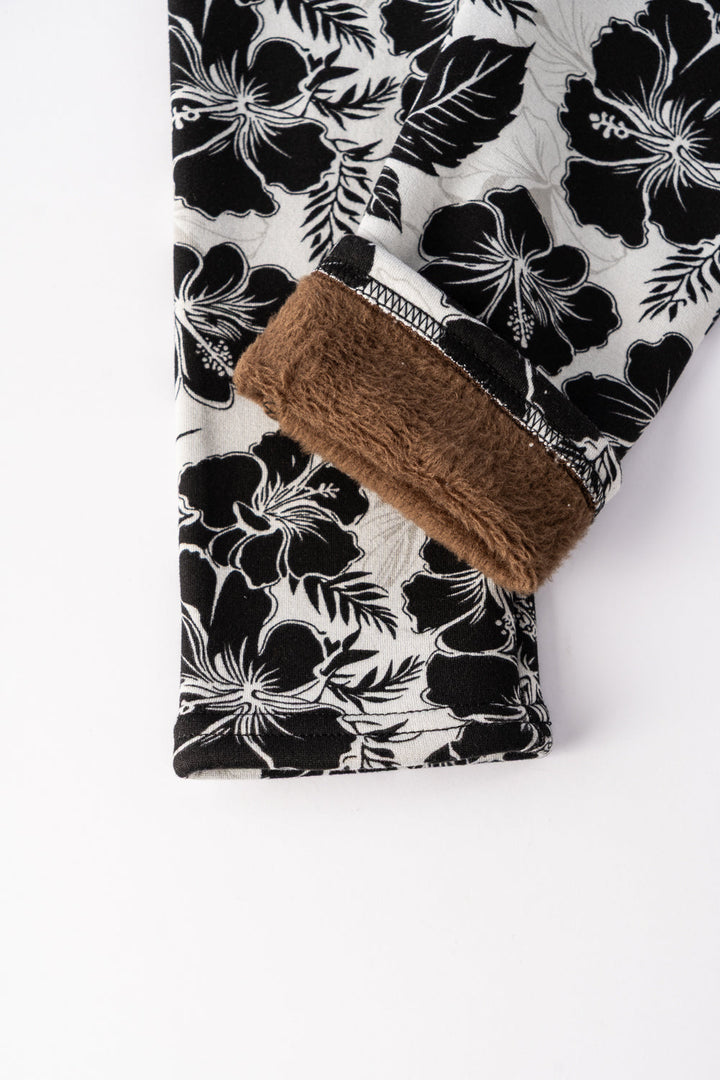 Floral in Gray - Cozy Lined Leggings