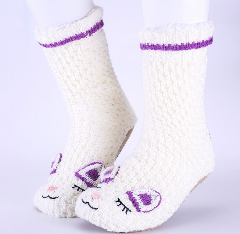 White & Purple - Cozy Slipper Socks