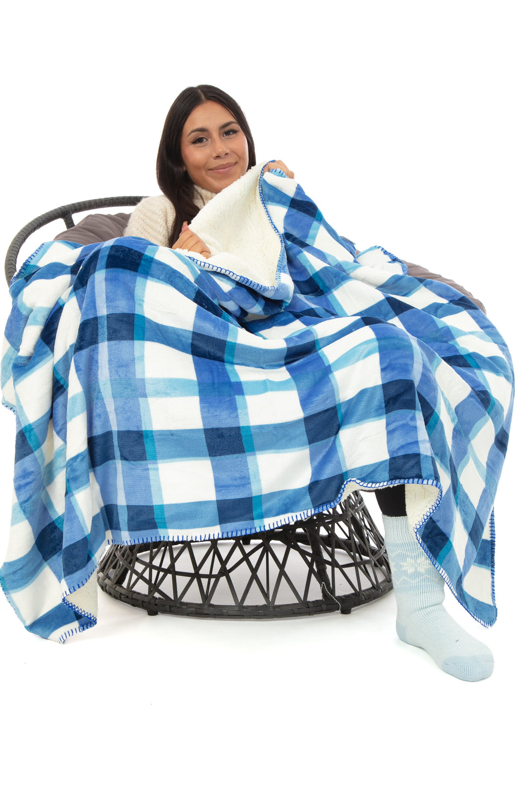 Blue Plaid - Sherpa Blanket
