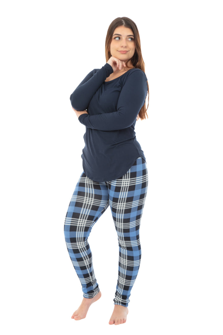 Sky Blue Checkered - Cozy Lined Leggings