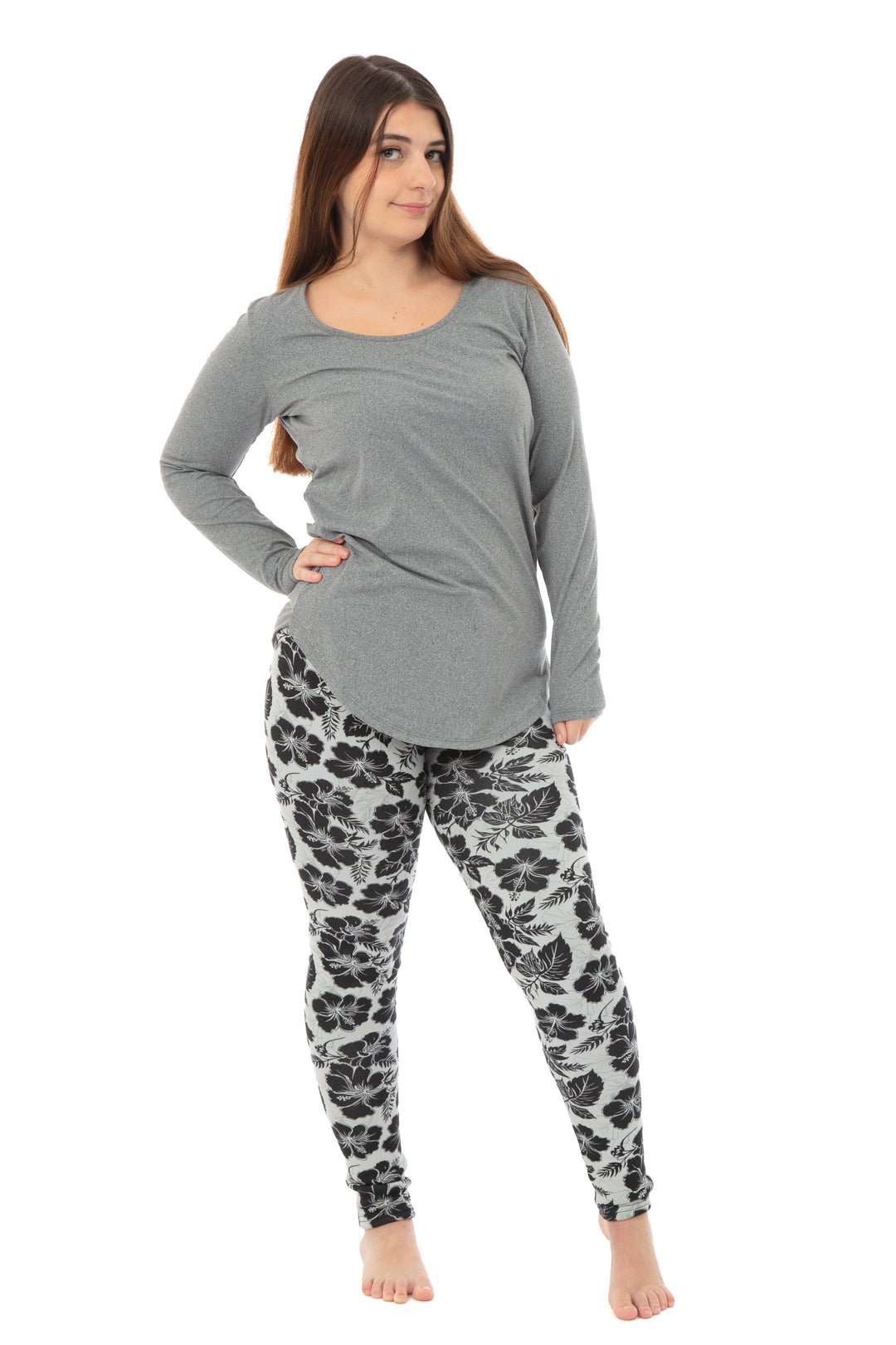 Floral in Gray - Cozy Lined Leggings