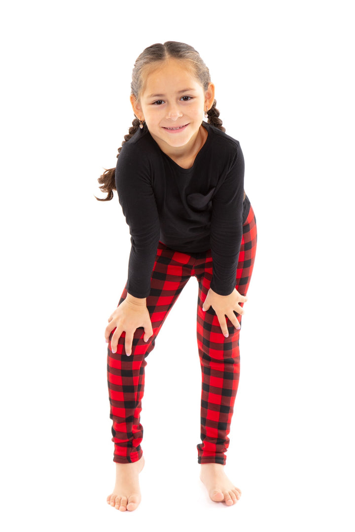Red Plaid Kid's - Cozy Lined Leggings