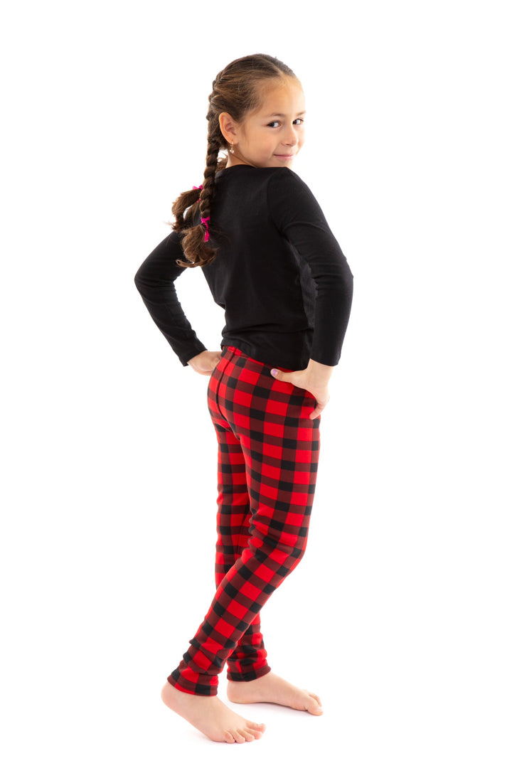 Red Plaid Kid's - Cozy Lined Leggings