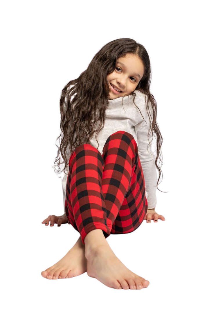 Red Plaid Kid's - Cozy Lined Leggings