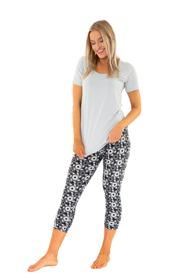Grey & White Flowers - Capris