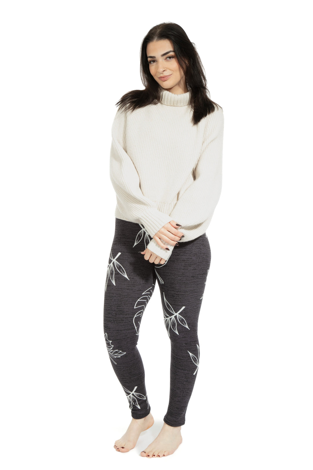 Leaves in Gray - Cozy Lined Leggings