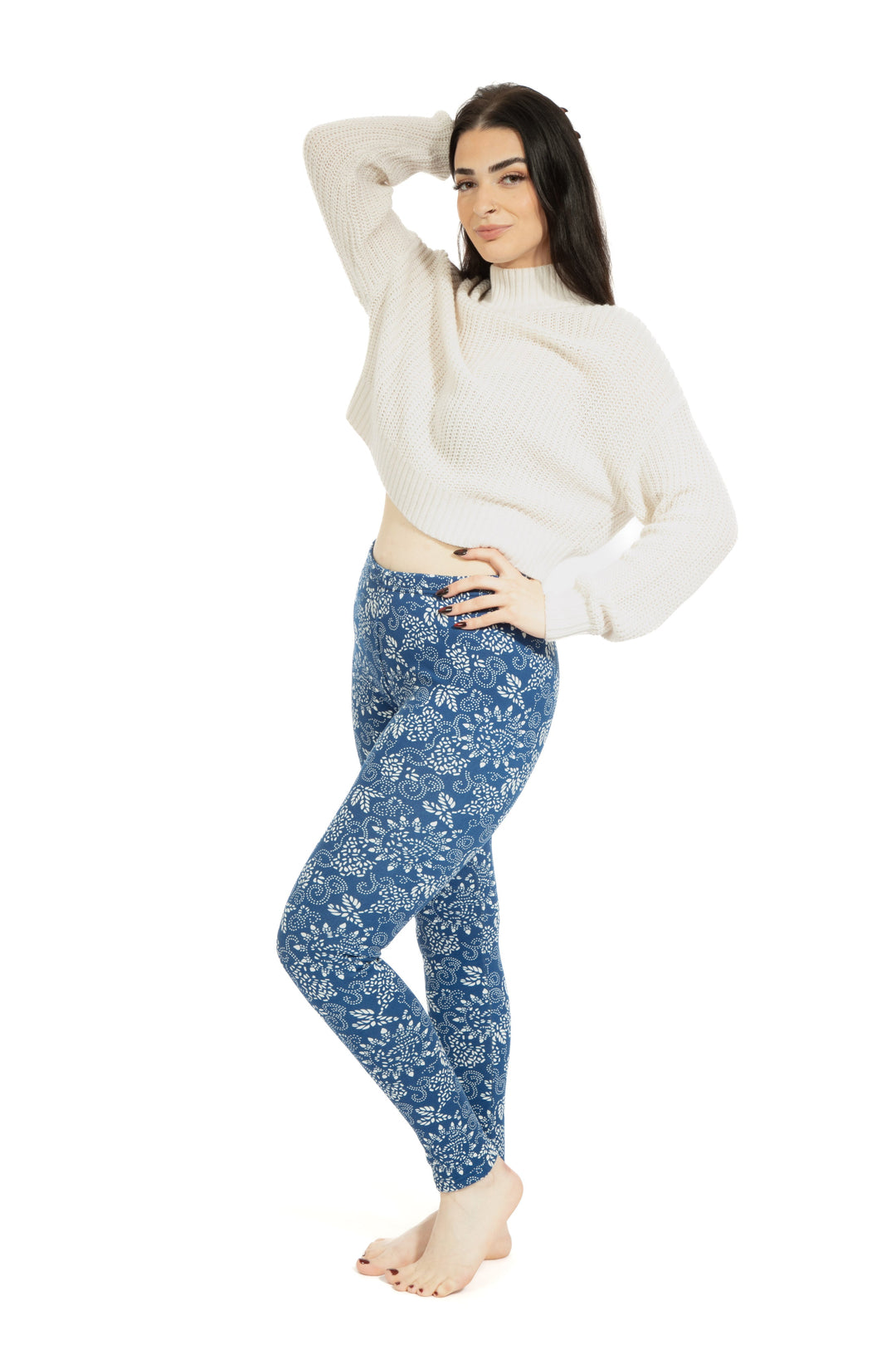 Blue & White Design - Cozy Lined Leggings