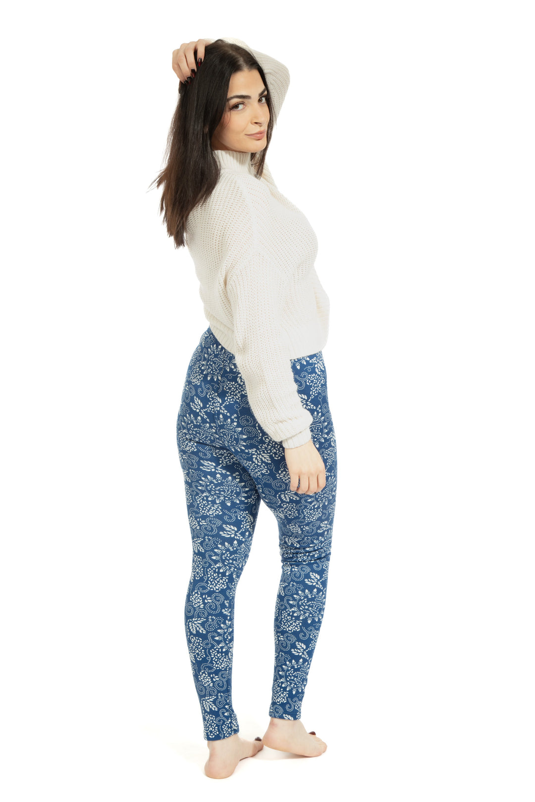 Blue & White Design - Cozy Lined Leggings