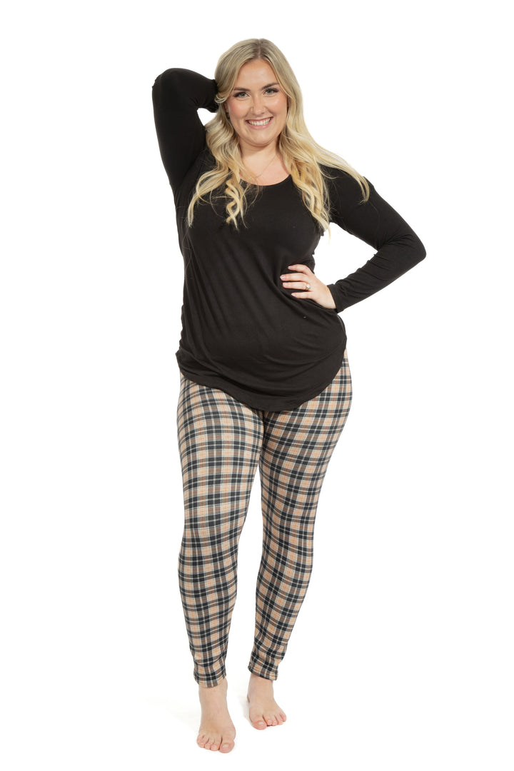 Black & Brown Plaid - Cozy Lined Leggings