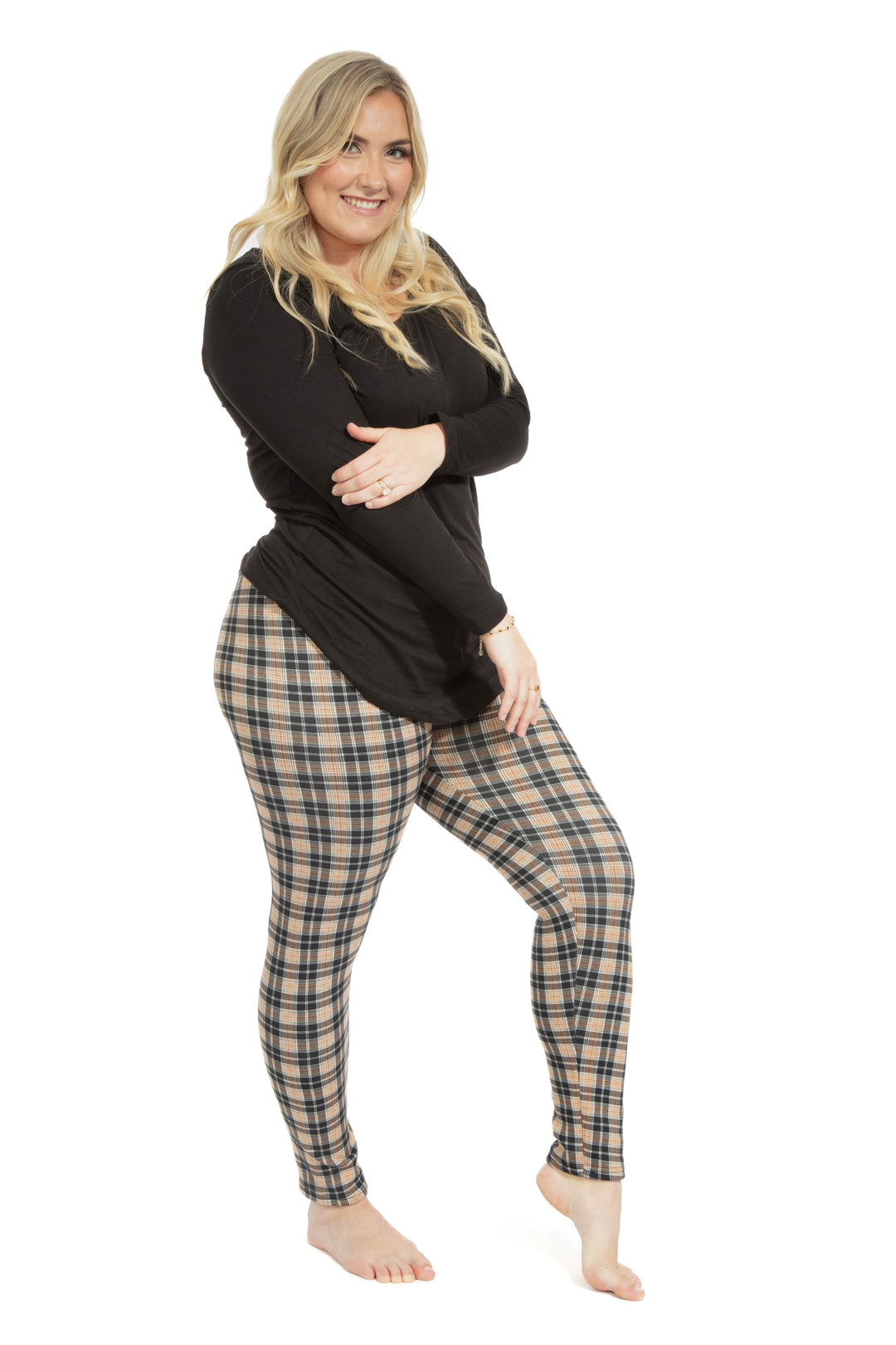 Black & Brown Plaid - Cozy Lined Leggings