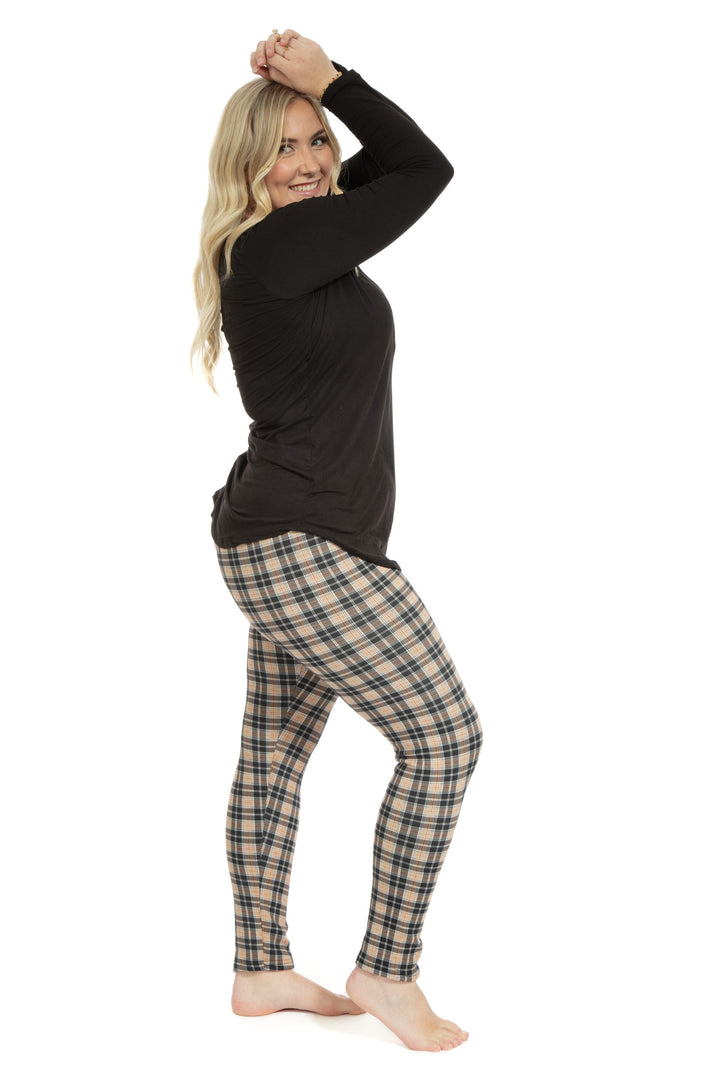 Black & Brown Plaid - Cozy Lined Leggings