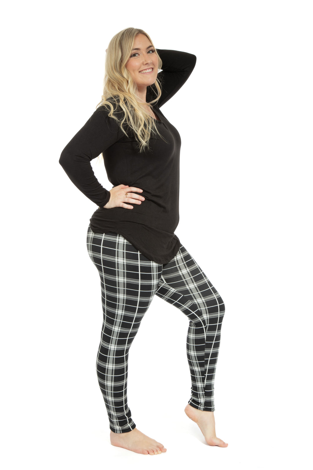 B&W Plaid - Cozy Lined Leggings
