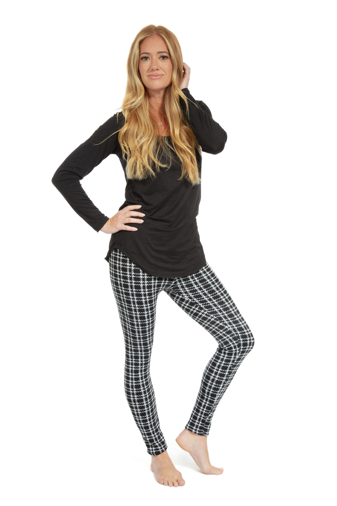 B&W Plaid Checks - Cozy Lined Leggings