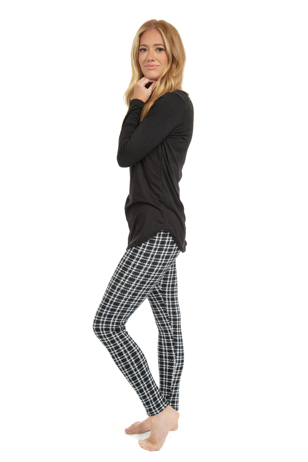 B&W Plaid Checks - Cozy Lined Leggings