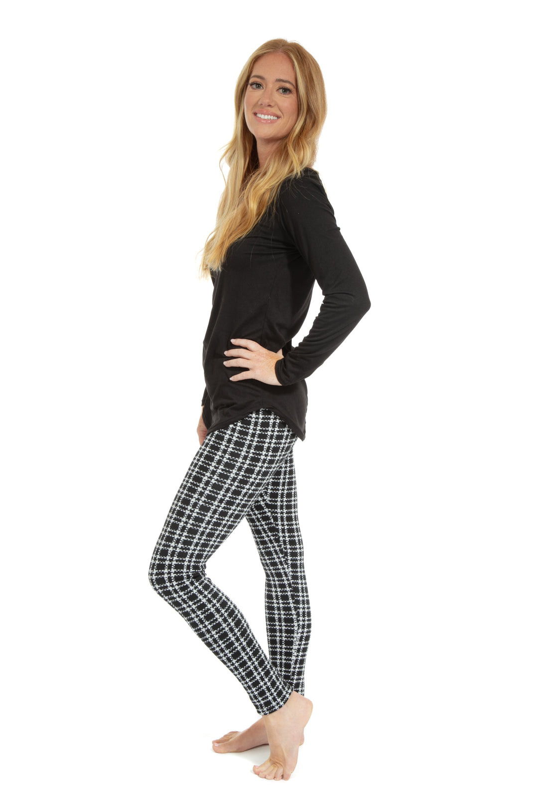 B&W Plaid Checks - Cozy Lined Leggings