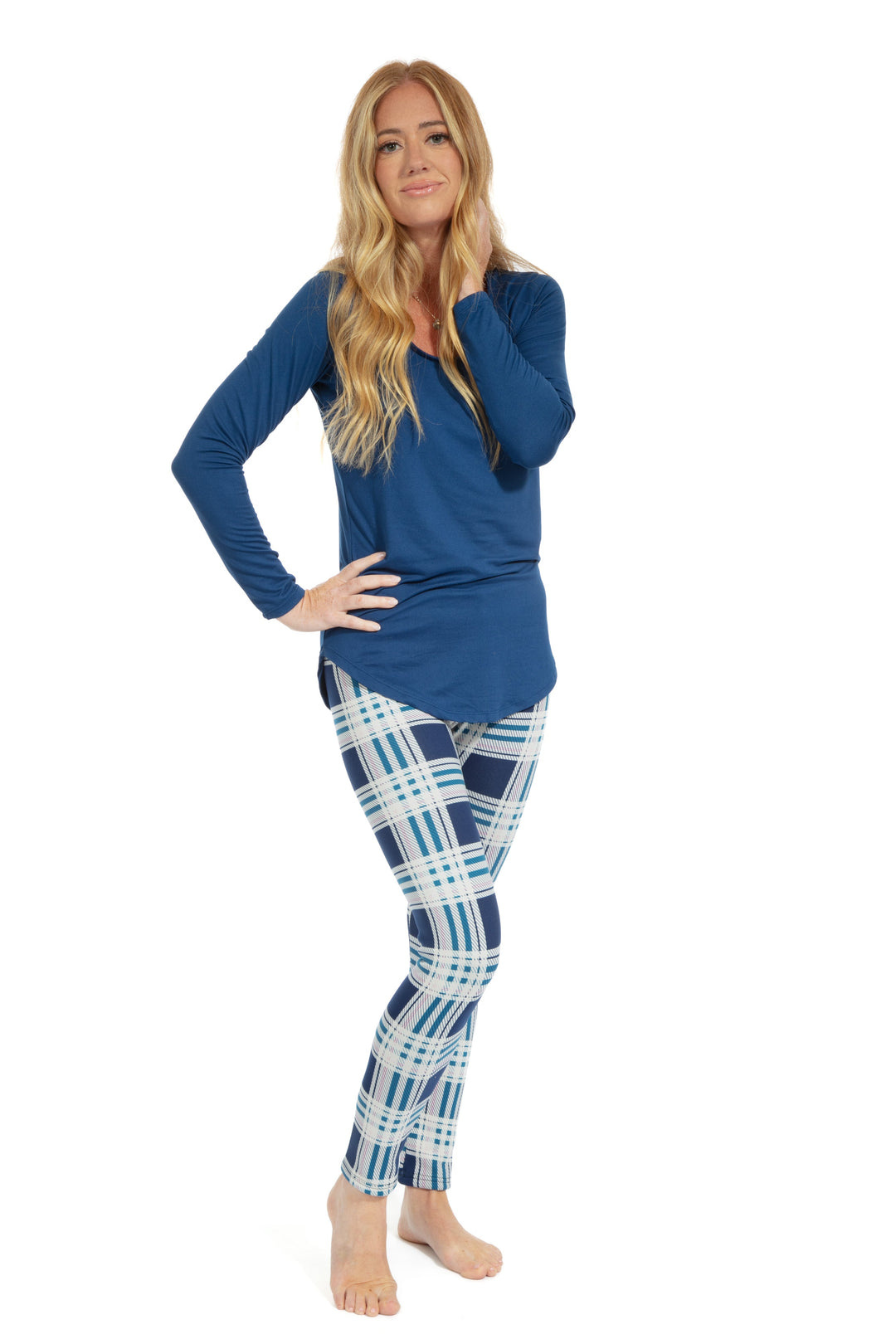 Blue & Pink Plaid - Cozy Lined Leggings