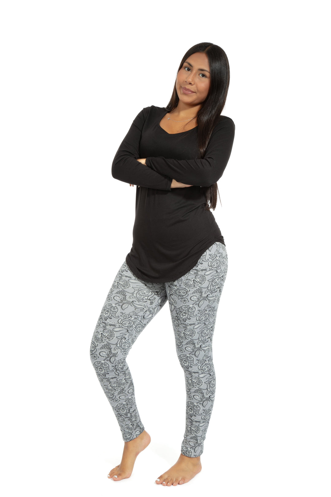Gray Paisley - Cozy Lined Leggings