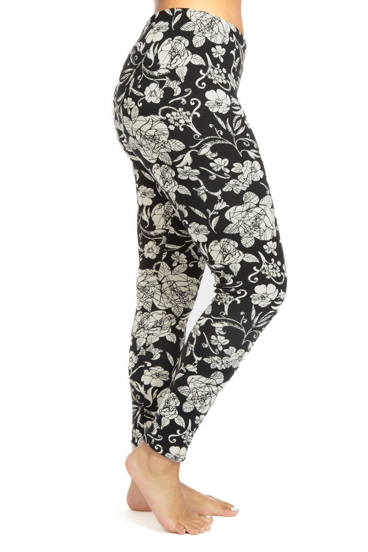 Beige Flowers - Cozy Lined Leggings