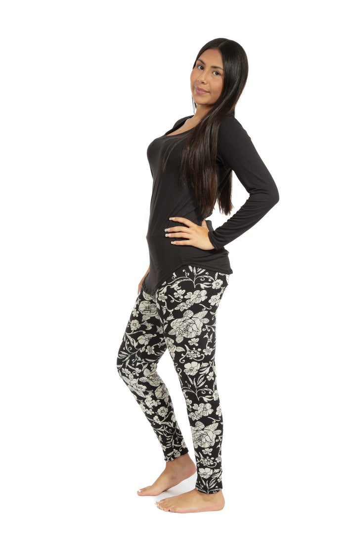 Beige Flowers - Cozy Lined Leggings