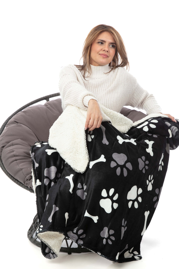 Black Little Paws - Sherpa Blanket