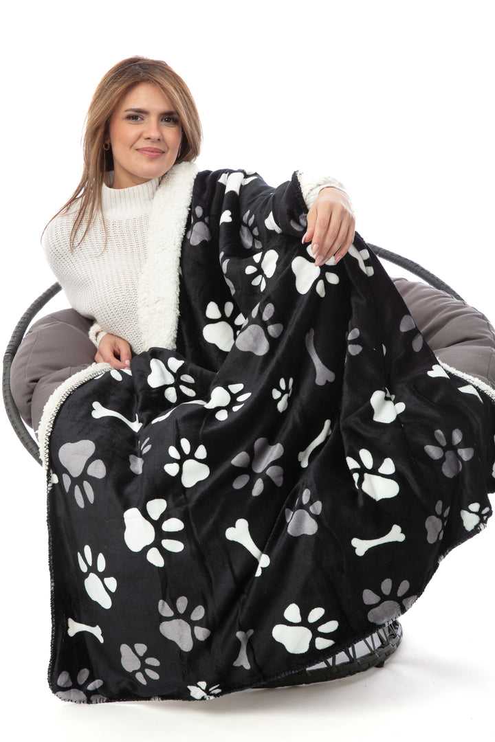 Black Little Paws - Sherpa Blanket