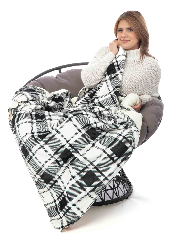 B&W Plaid - Sherpa Blanket